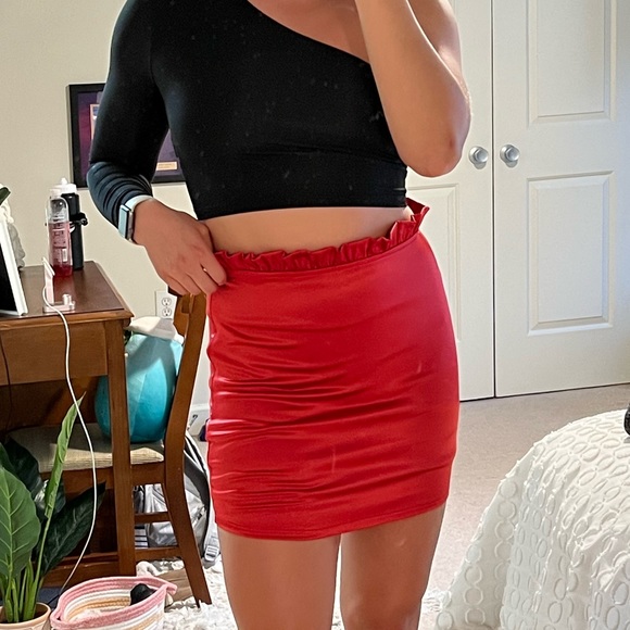 Red Ruffle Mini Skirt - Picture 1 of 10